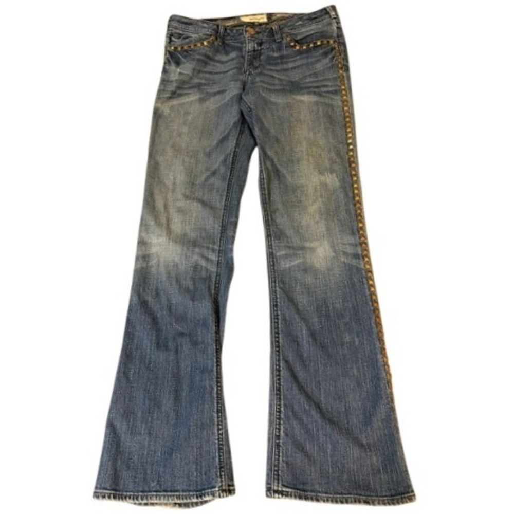 J & Company Jeans Womens 31 Blue Studded Flare Low Rise Embroidered Wings Denim